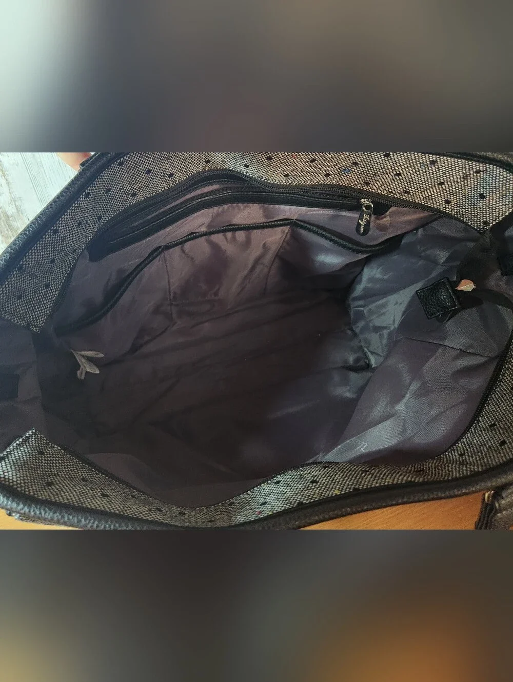 thirty-one Grey Cindy Tote Black Straps Multiple Color Accents Smiley Face Happy